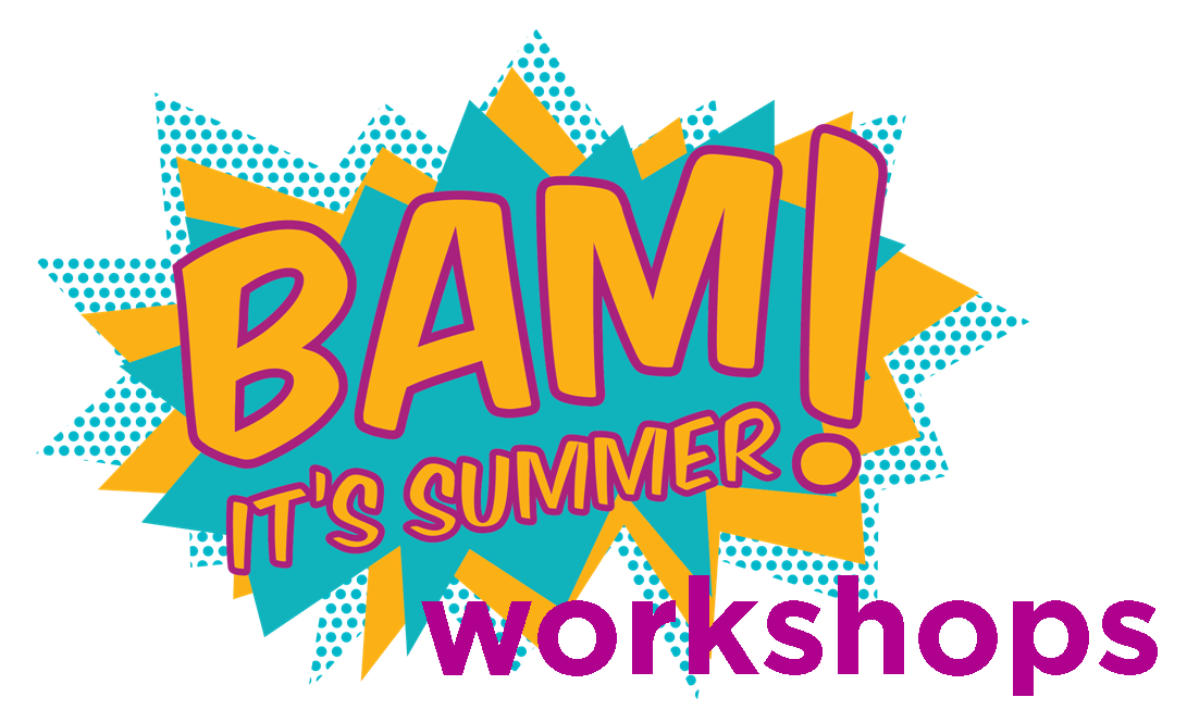 Comic book-style logo for summer workshops 